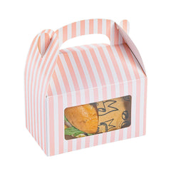 Bio Tek Pink and White Stripe Paper Gable Box / Take Out Container - with Window - 6
