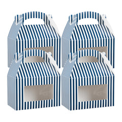 Bio Tek Blue and White Stripe Paper Gable Box / Take Out Container - with Window - 8 1/2