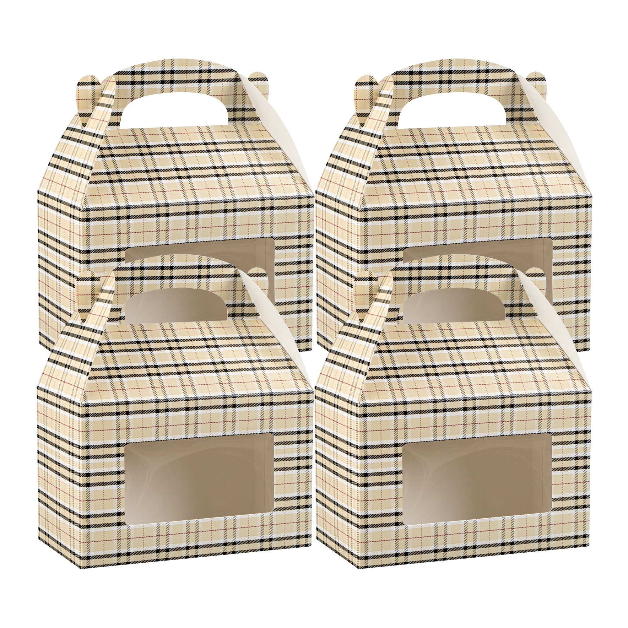 Bio Tek Plaid Paper Gable Box / Take Out Container - with Window - 8 1/2" x 4 3/4" x 5 1/2" - 100 count box