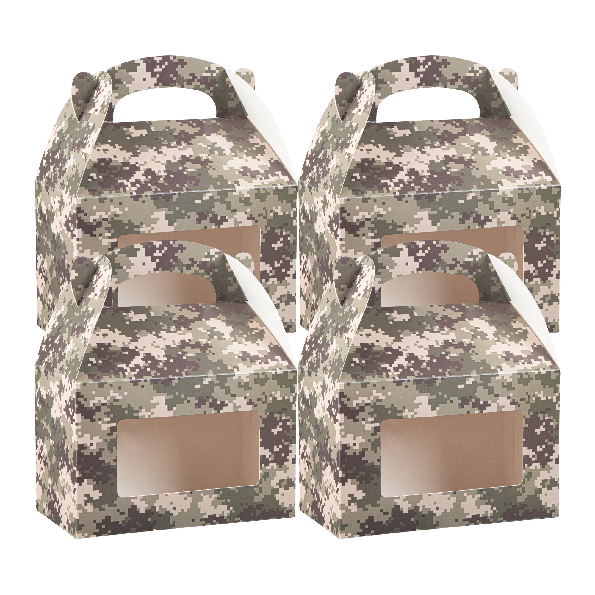 Bio Tek Camouflage Paper Gable Box / Take Out Container - with Window - 8 1/2" x 4 3/4" x 5 1/2" - 100 count box