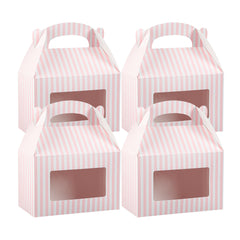 Bio Tek Pink and White Stripe Gable Box / Take Out Container - with Window - 8 1/2