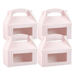 Bio Tek Pink and White Stripe Paper Gable Box / Take Out Container - with Window - 9 1/2