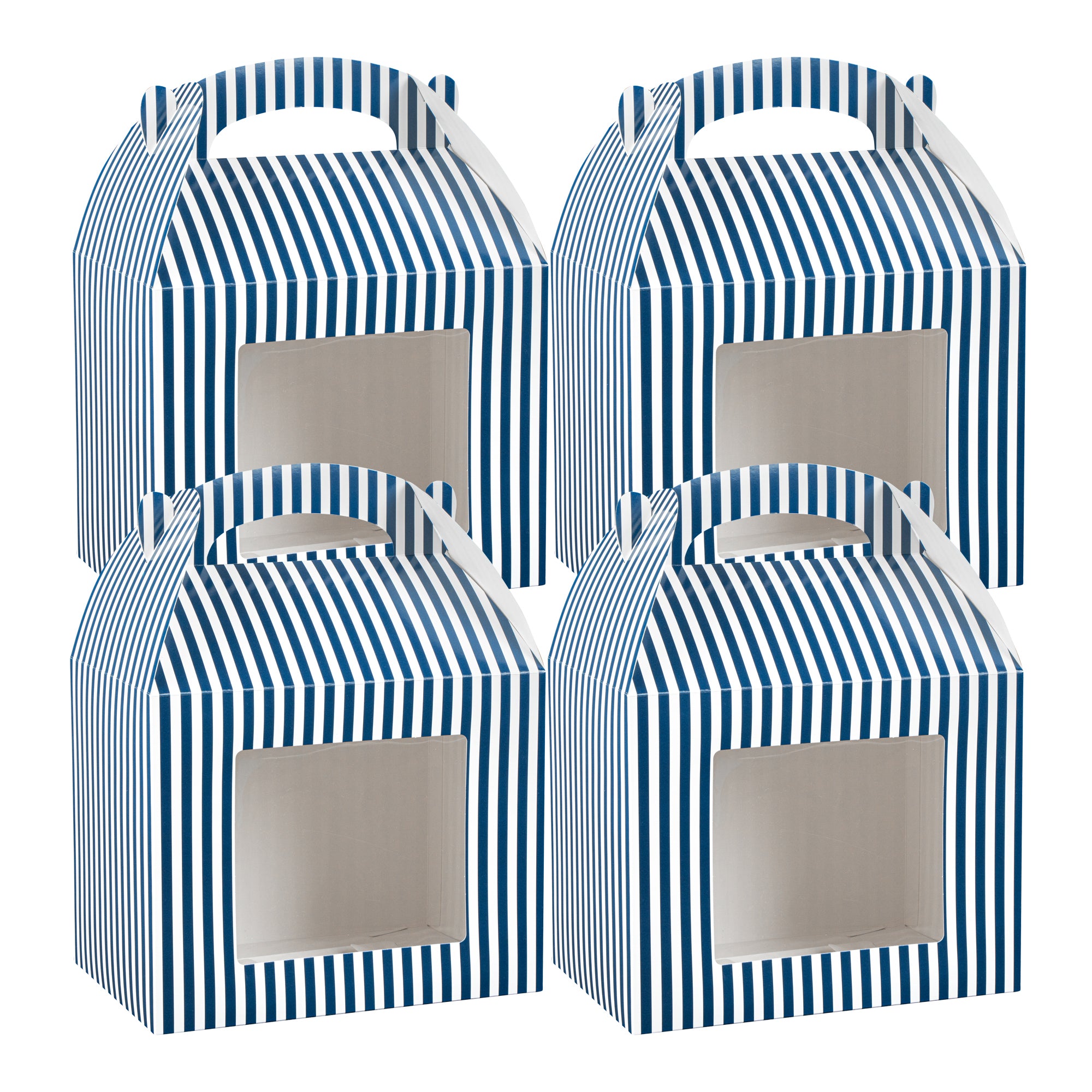 Bio Tek Blue and White Stripe Paper Gable Box / Take Out Container - with Window - 10" x 7" x 8" - 100 count box