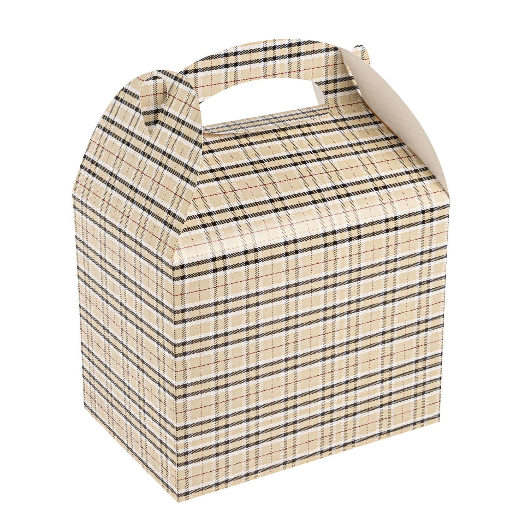 Bio Tek Plaid Paper Gable Box / Take Out Container - Compostable - 10" x 7" x 8" - 100 count box
