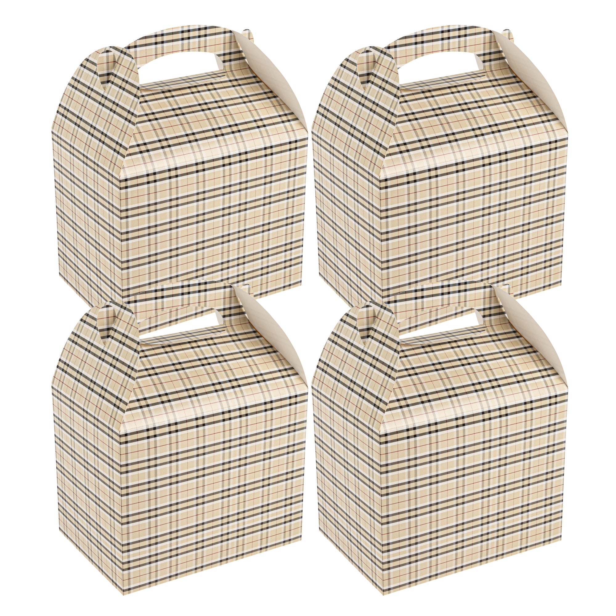 Bio Tek Plaid Paper Gable Box / Take Out Container - Compostable - 10" x 7" x 8" - 100 count box