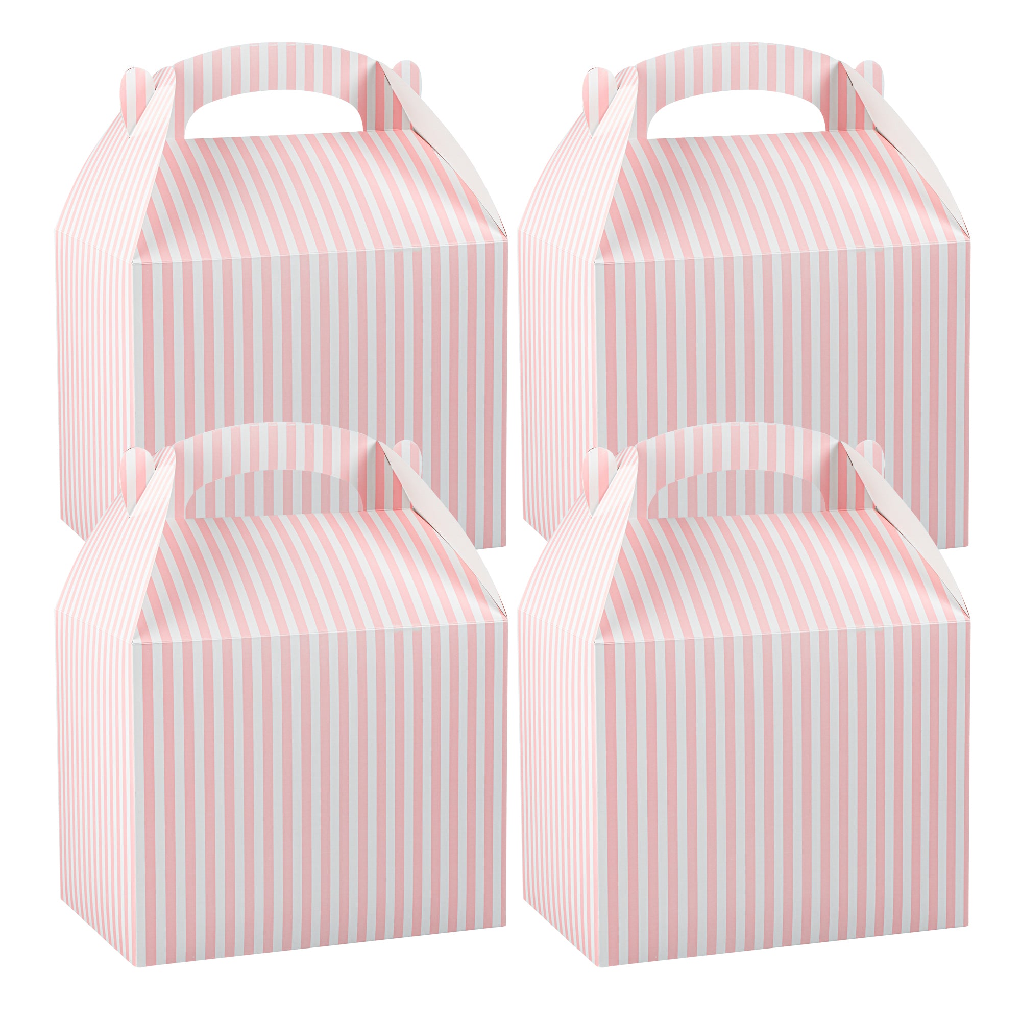 Bio Tek Pink and White Stripe Paper Gable Box / Take Out Container - Compostable - 10" x 7" x 8" - 100 count box