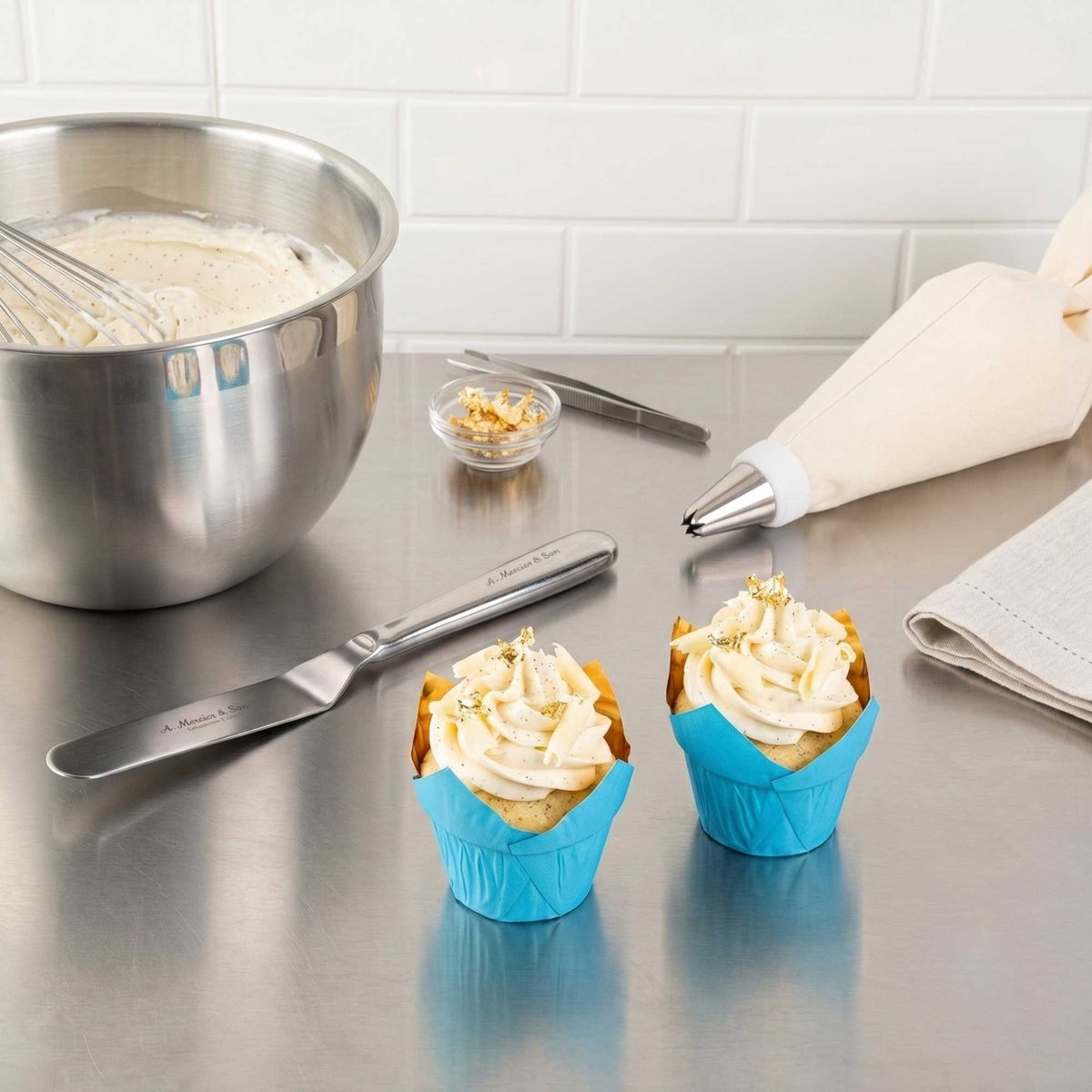 Panificio 3.9 oz Blue Foil Paper Tulip Baking Cup - 3 1/4" x 3 1/4" x 2 3/4" - 500 count box