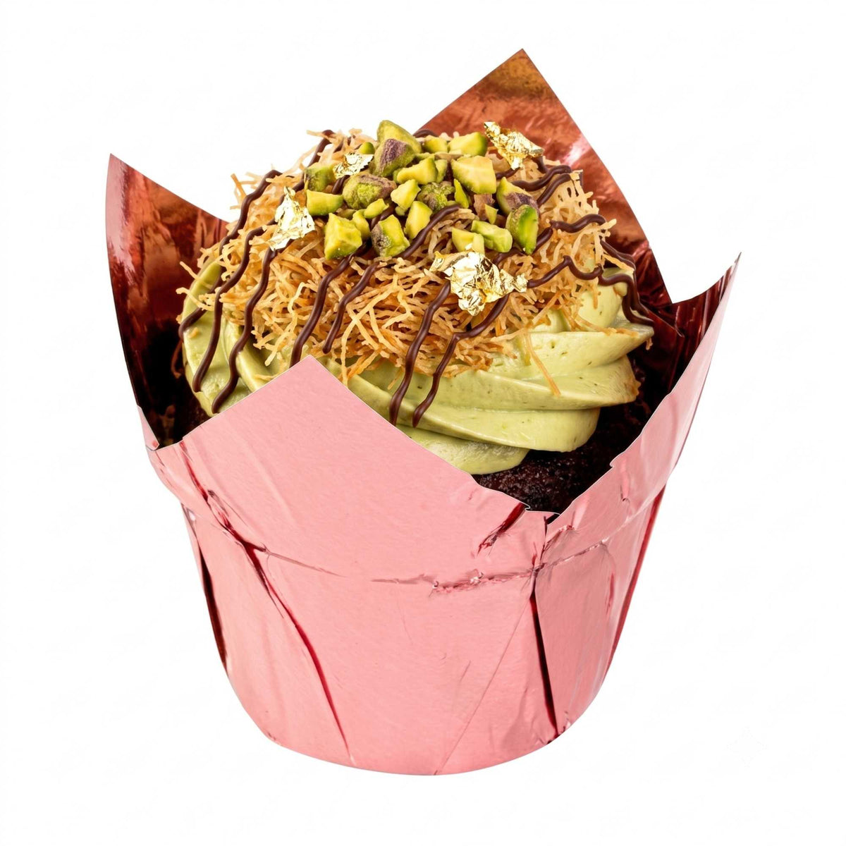 Panificio 3.9 oz Rose Gold Foil Paper Tulip Baking Cup - 3 1/4" x 3 1/4" x 2 3/4" - 500 count box