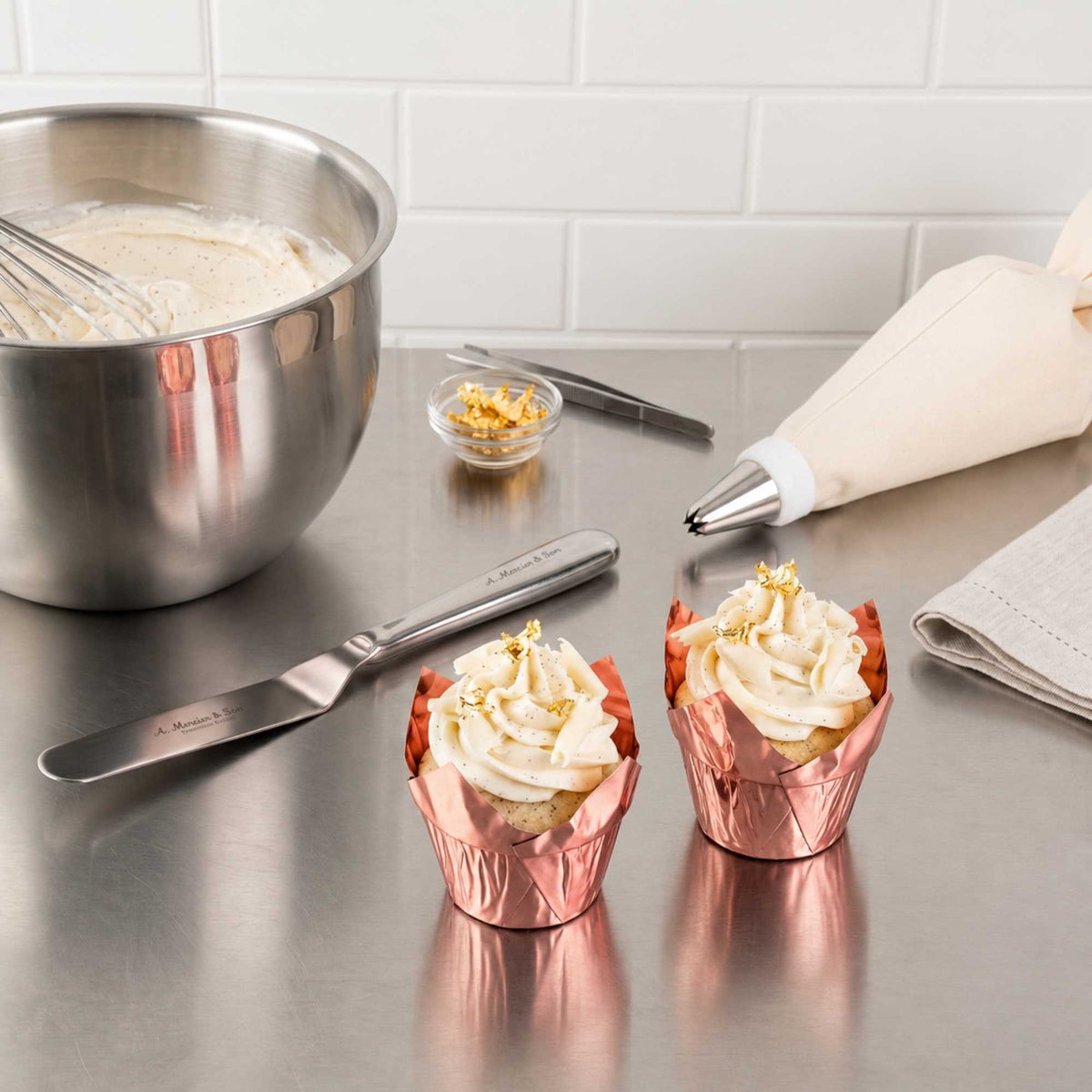 Panificio 3.9 oz Rose Gold Foil Paper Tulip Baking Cup - 3 1/4" x 3 1/4" x 2 3/4" - 500 count box