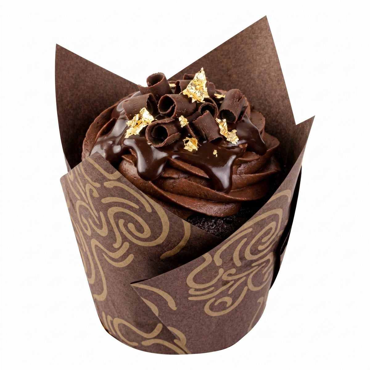 Panificio 3.5 oz Brown Paper Floral Tulip Baking Cup - Greaseproof - 3 1/4" x 3 1/4" x 3 1/4" - 500 count box