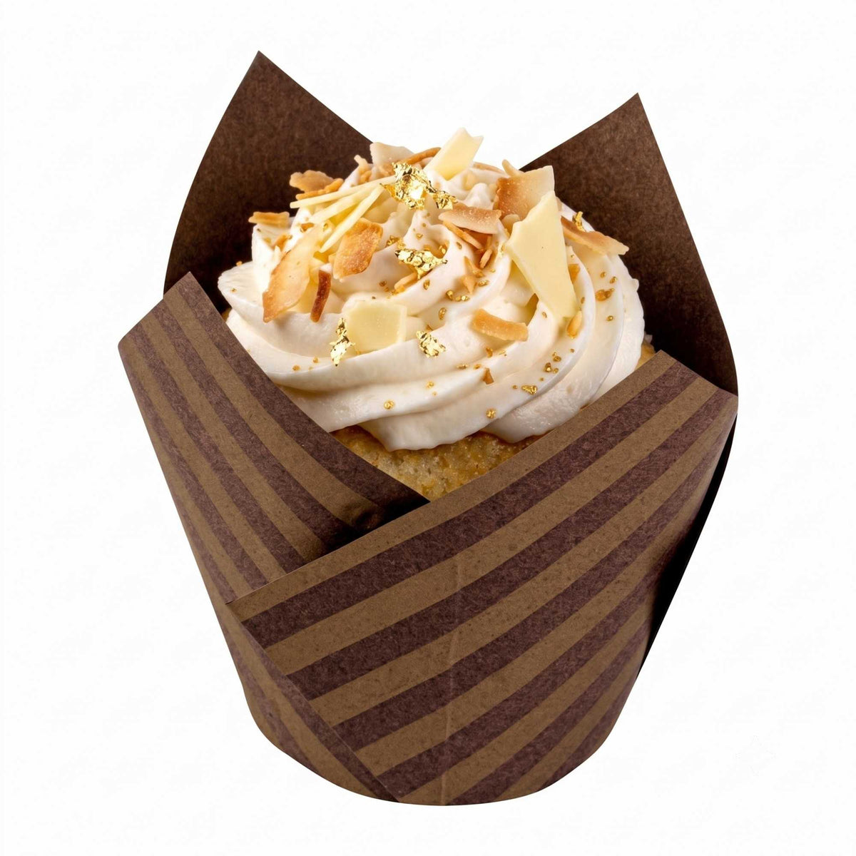 Panificio 3.5 oz Brown Paper Striped Tulip Baking Cup - Greaseproof - 3 1/4" x 3 1/4" x 3 1/4" - 500 count box