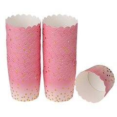 Panificio 4.5 oz Pink Paper Scalloped Baking Cup - Gold Polka Dots - 2 3/4