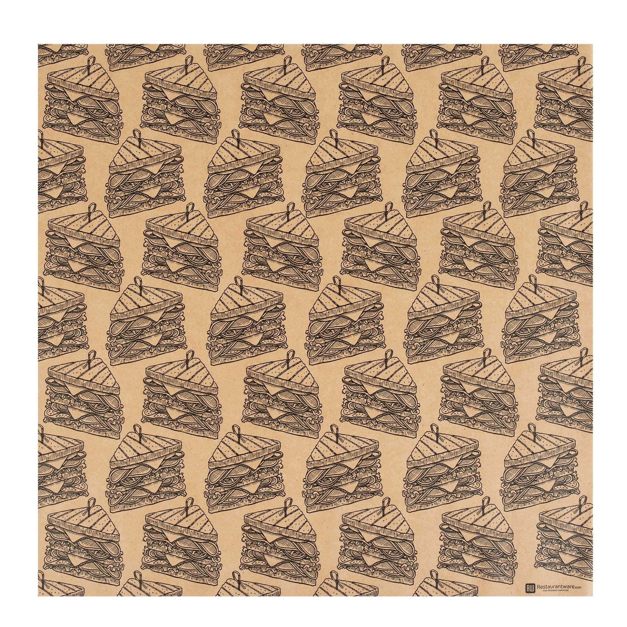 Chef 101 No PFAS Added Kraft Paper Sandwich Wrap and Fry Basket Liner - Triple Decker, Greaseproof - 12" x 12" - 2000 count box