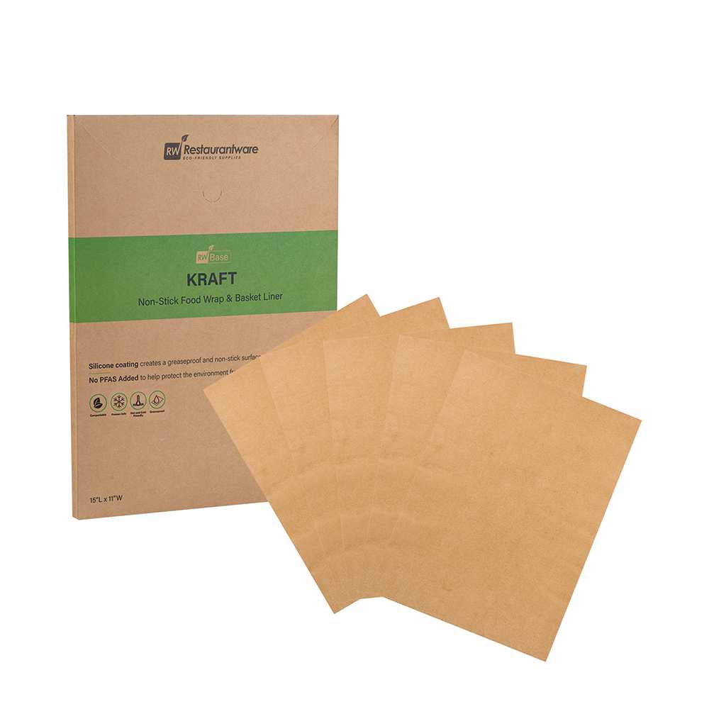 Chef 101 No PFAS Added Kraft Paper Food Wrap and Basket Liner - Greaseproof - 15" x 11" - 2000 count box