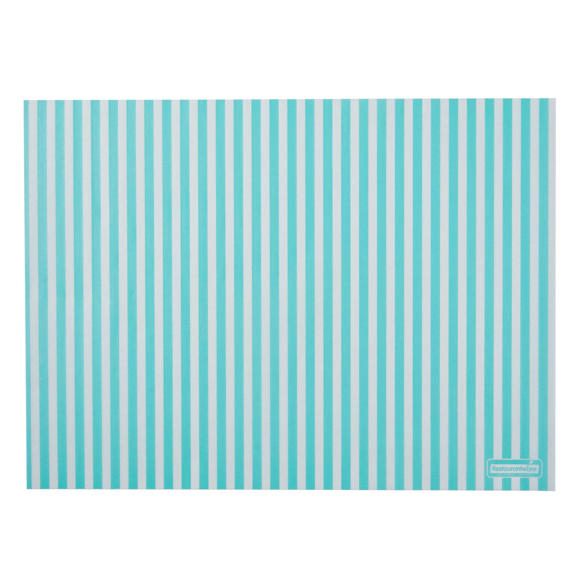 Chef 101 No PFAS Added Turquoise and White Stripe Paper Food Wrap and Basket Liner - Greaseproof, Compostable - 15" x 11" - 2000 count box