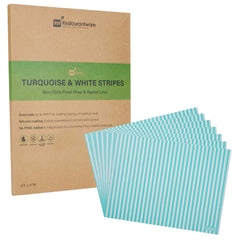 Chef 101 No PFAS Added Turquoise and White Stripe Paper Food Wrap and Basket Liner - Greaseproof, Compostable - 15