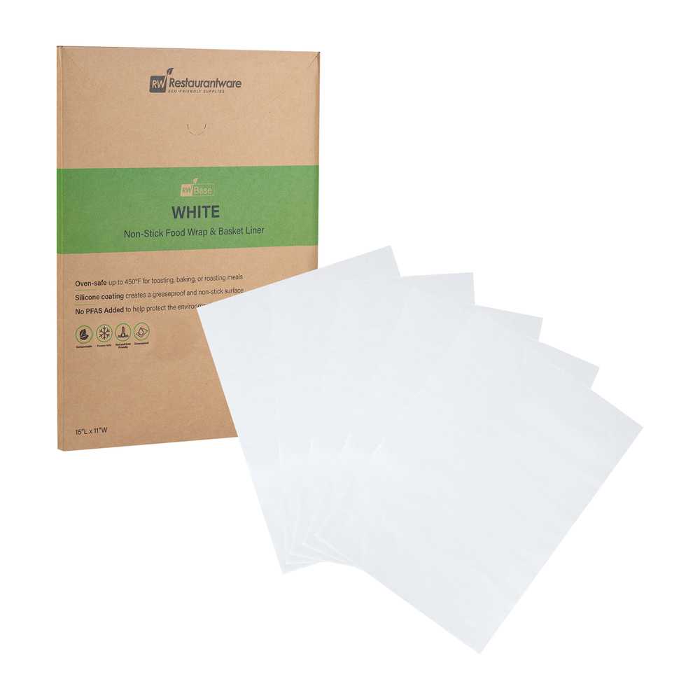 Chef 101 No PFAS Added White Paper Food Wrap and Basket Liner - Greaseproof, Compostable - 15" x 11" - 2000 count box