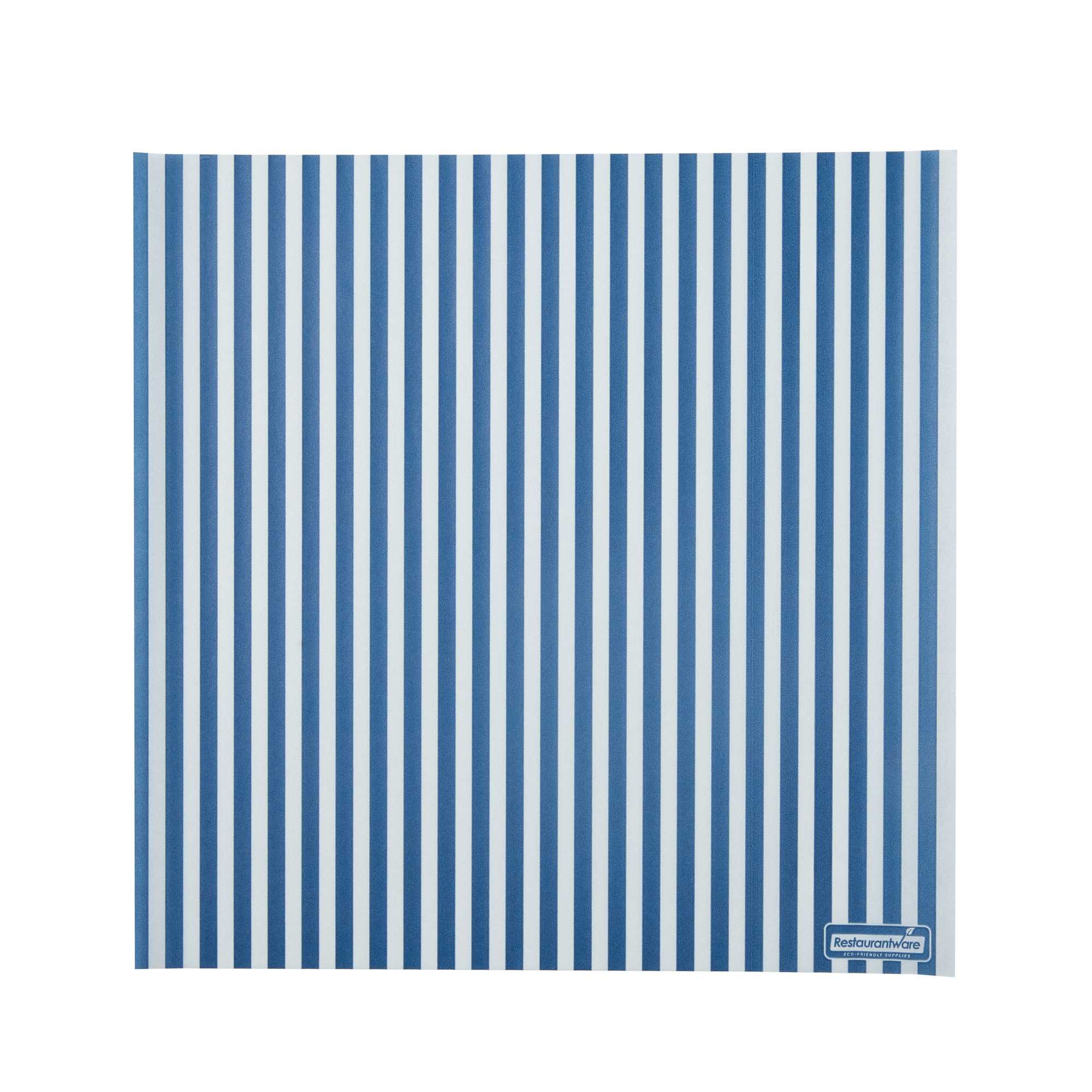 Chef 101 No PFAS Added Blue and White Stripe Paper Bakery Wrap and Basket Liner - Greaseproof - 12" x 12" - 2000 count box