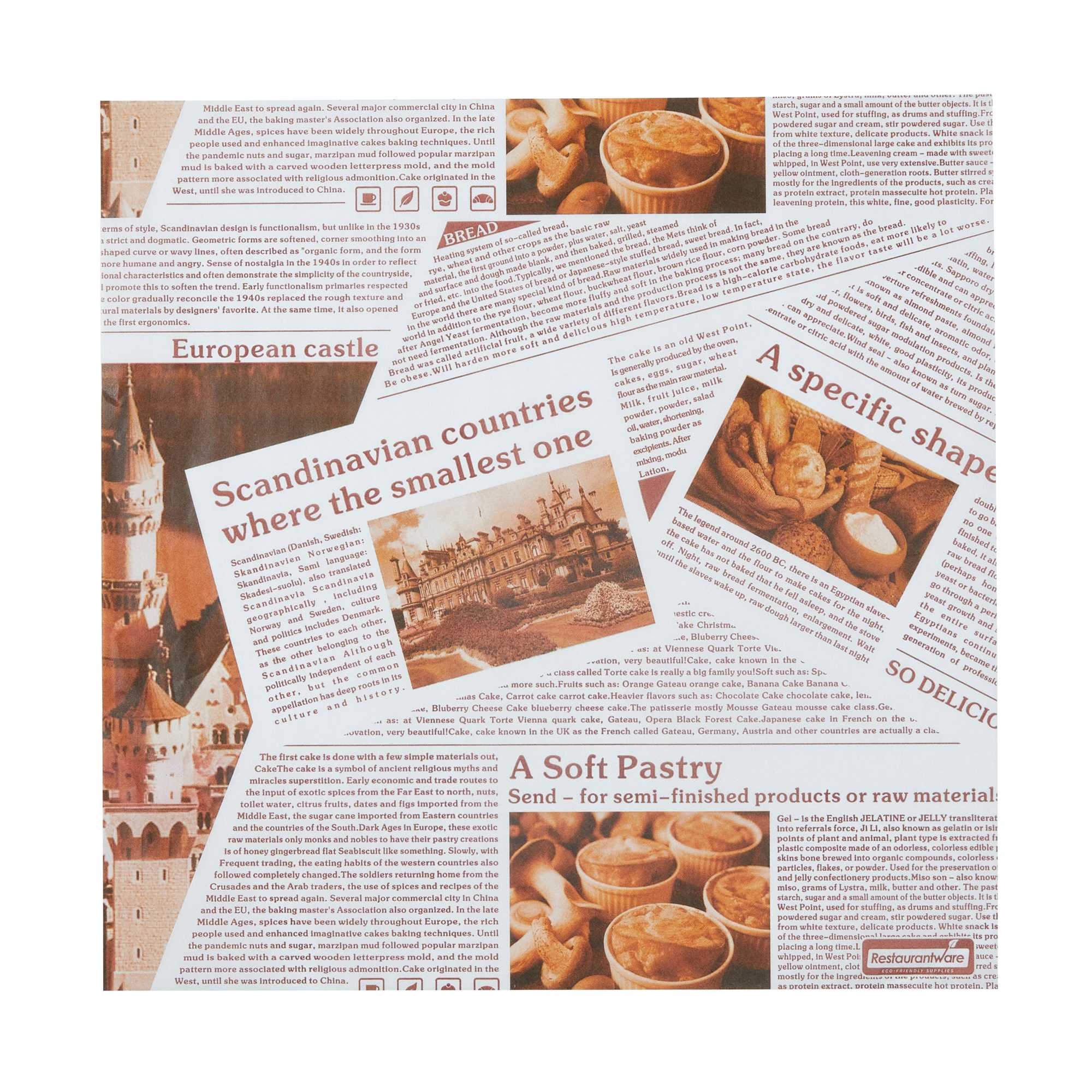 Chef 101 No PFAS Added Newsprint Paper Bakery Wrap and Basket Liner - Greaseproof - 12" x 12" - 2000 count box