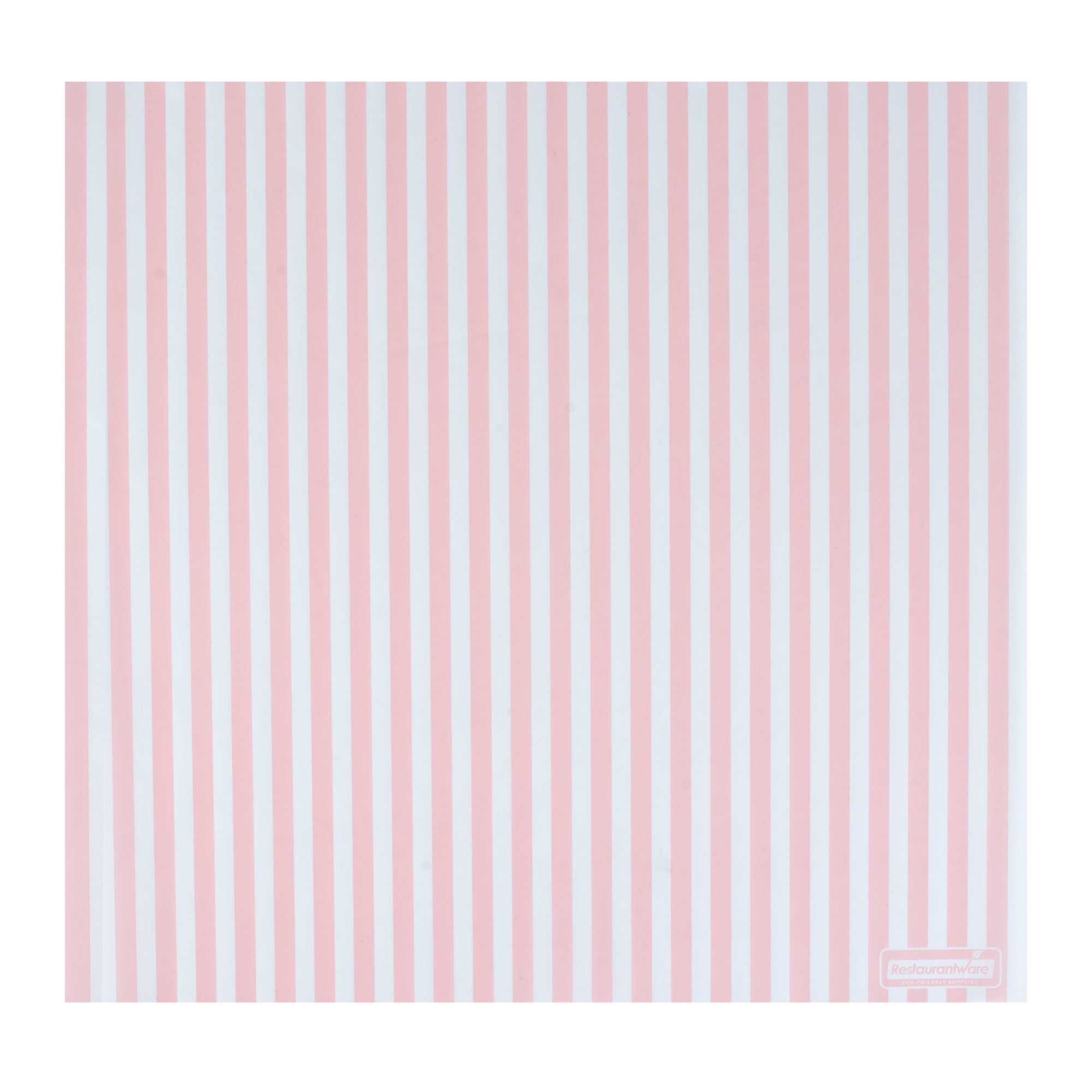 Chef 101 No PFAS Added Pink and White Stripe Paper Bakery Wrap and Basket Liner - Greaseproof - 12" x 12" - 2000 count box