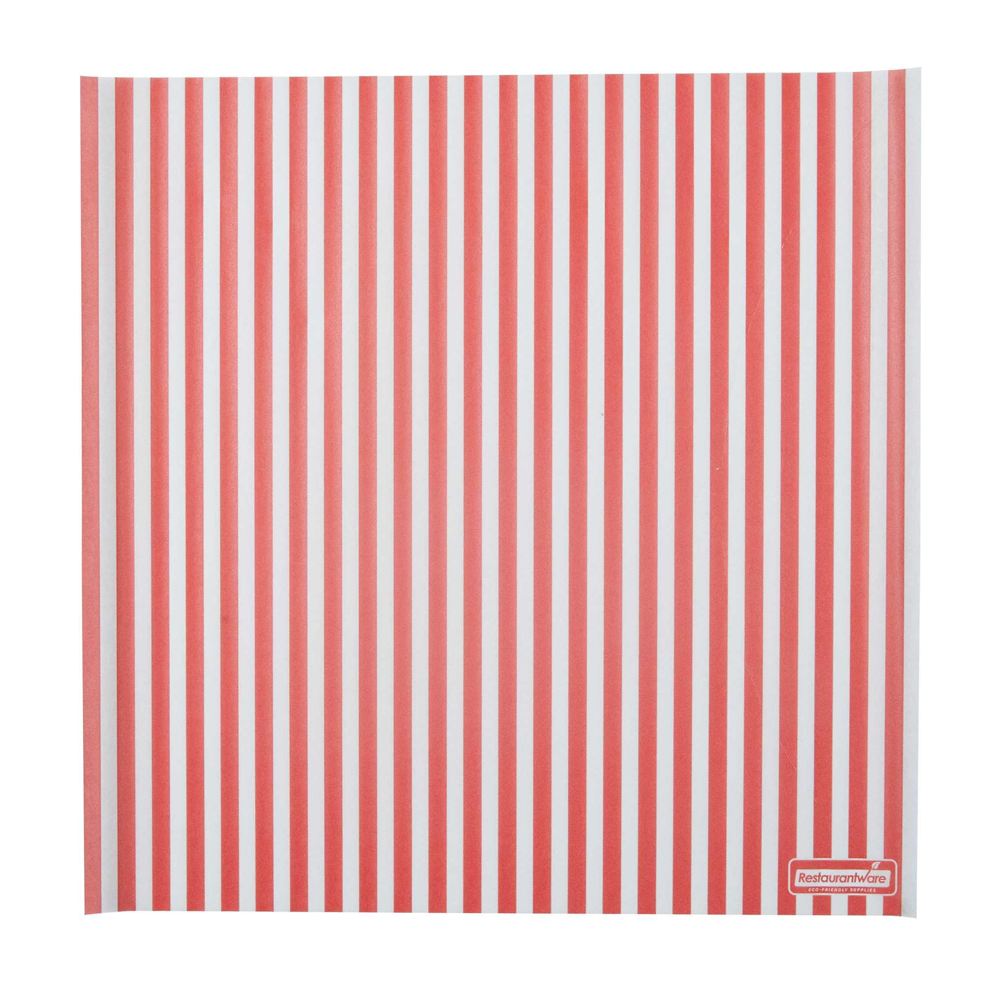 Chef 101 No PFAS Added Red and White Stripe Paper Bakery Wrap and Basket Liner - Greaseproof - 12" x 12" - 2000 count box