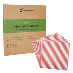 Chef 101 No PFAS Added Red and White Stripe Paper Bakery Wrap and Basket Liner - Greaseproof - 12