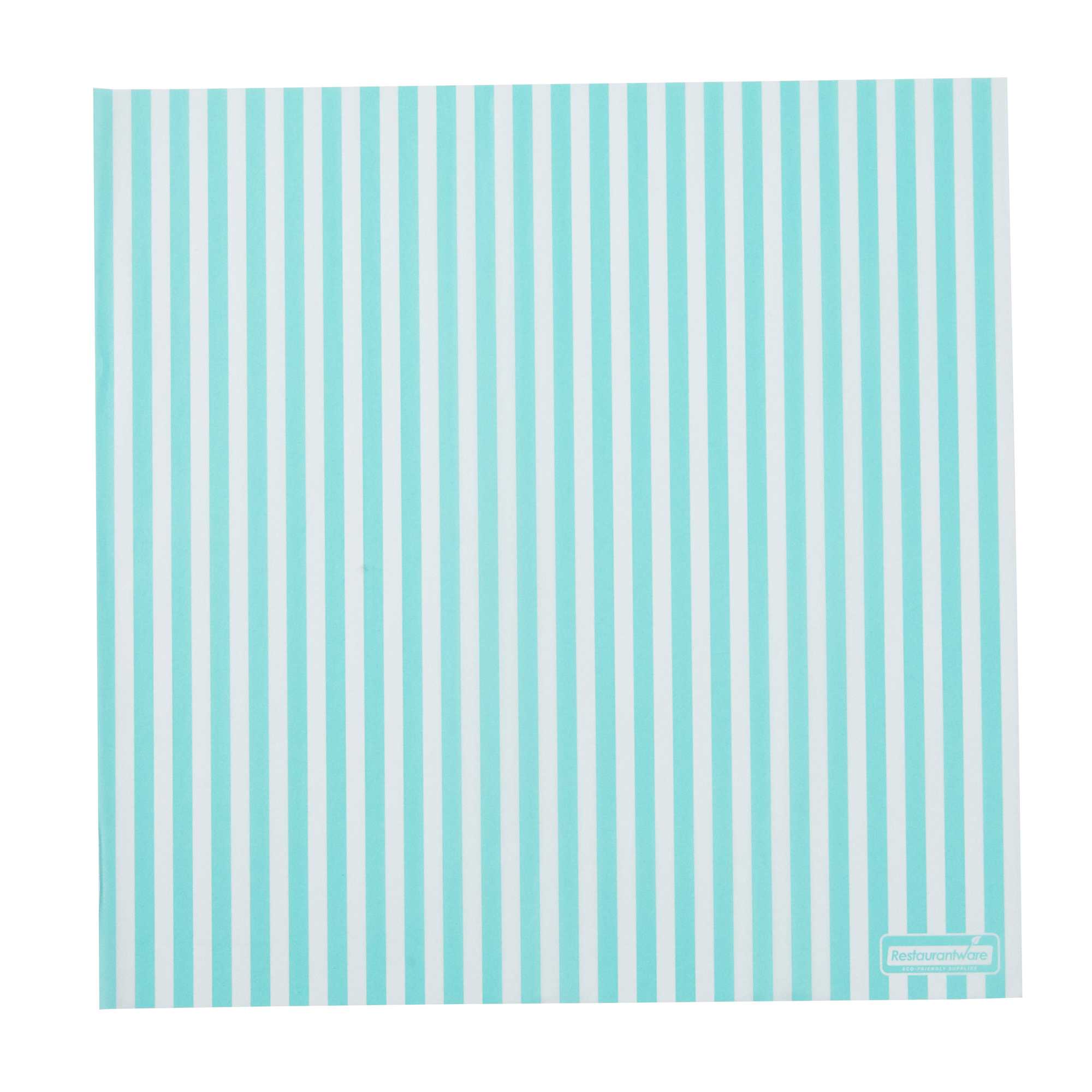 Chef 101 No PFAS Added Turquoise and White Stripe Paper Bakery Wrap and Basket Liner - Greaseproof - 12" x 12" - 2000 count box