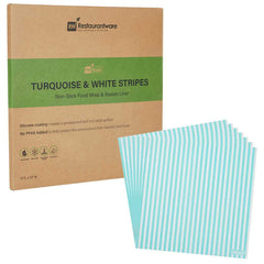 Chef 101 No PFAS Added Turquoise and White Stripe Paper Bakery Wrap and Basket Liner - Greaseproof - 12