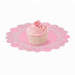 Pastry Tek Round Pink Paper Doilies - Lace - 8
