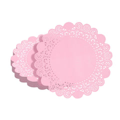 Pastry Tek Round Pink Paper Doilies - Lace - 8