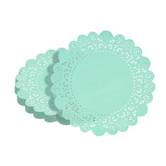 Pastry Tek Round Teal Paper Doilies - Lace - 8