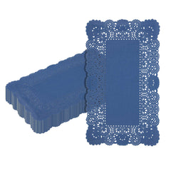 Pastry Tek Rectangle Navy Blue Paper Doilies - Lace - 12