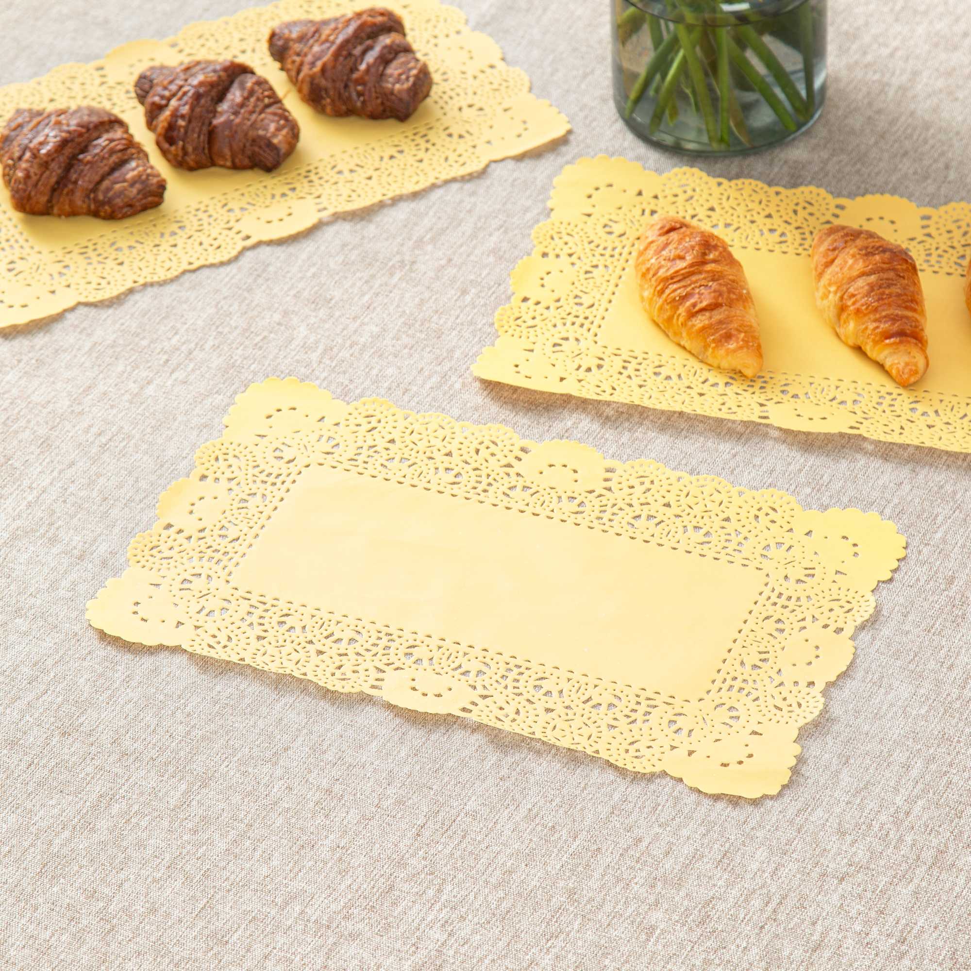 Pastry Tek Rectangle Orange Paper Doilies - Lace - 12" x 7" - 4000 count box