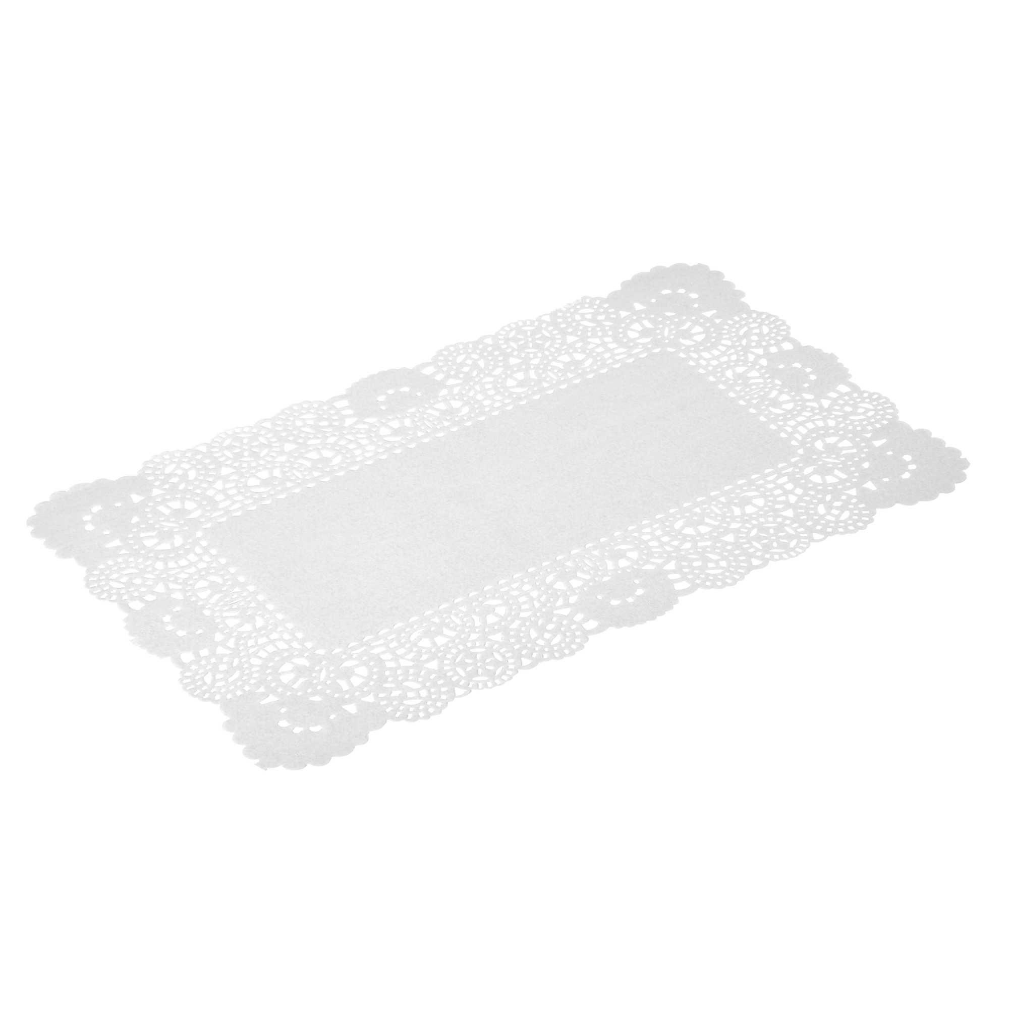 Pastry Tek Rectangle White Paper Doilies - Lace - 12" x 7" - 4000 count box