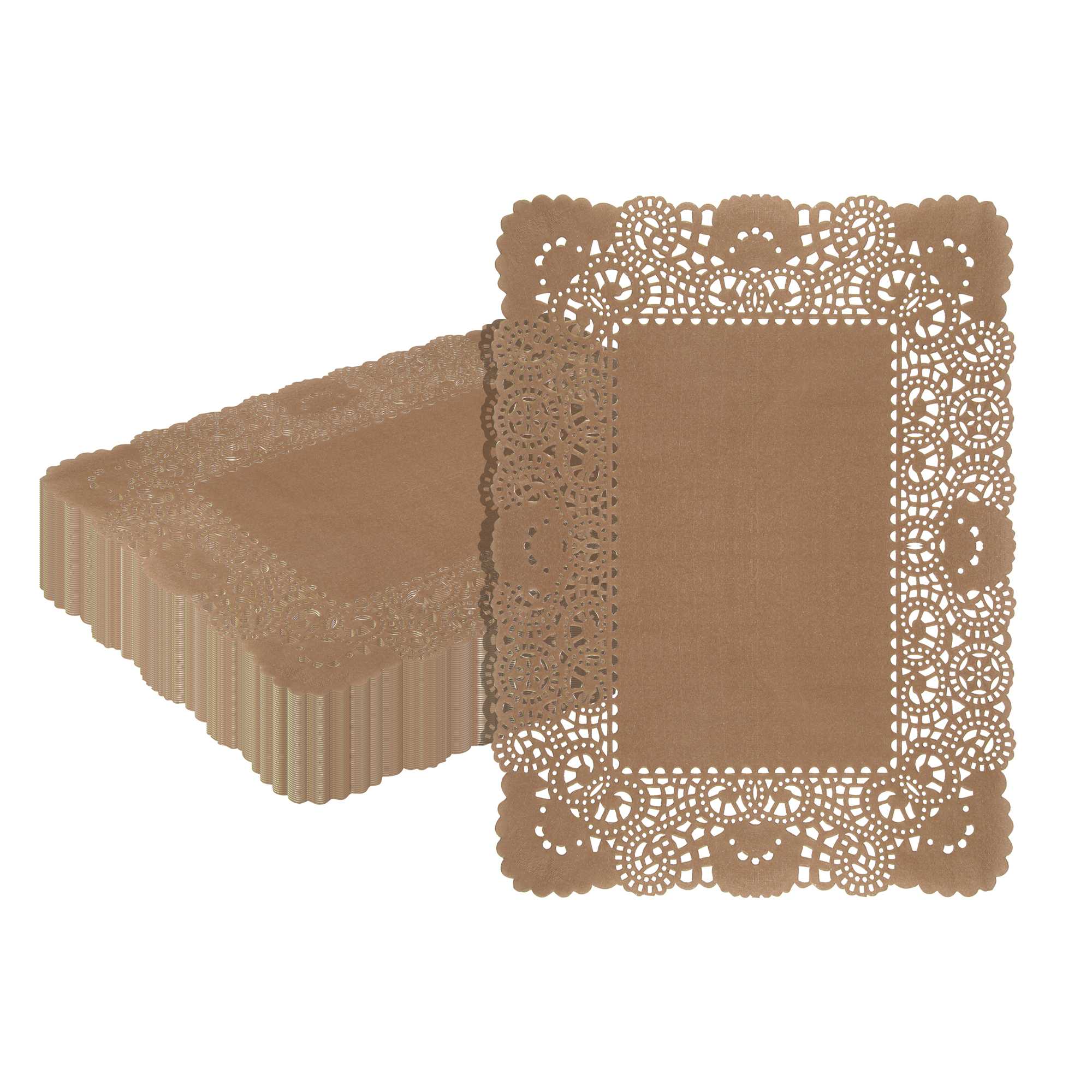 Pastry Tek Rectangle Brown Paper Doilies - Lace - 15 3/4" x 12" - 4000 count box