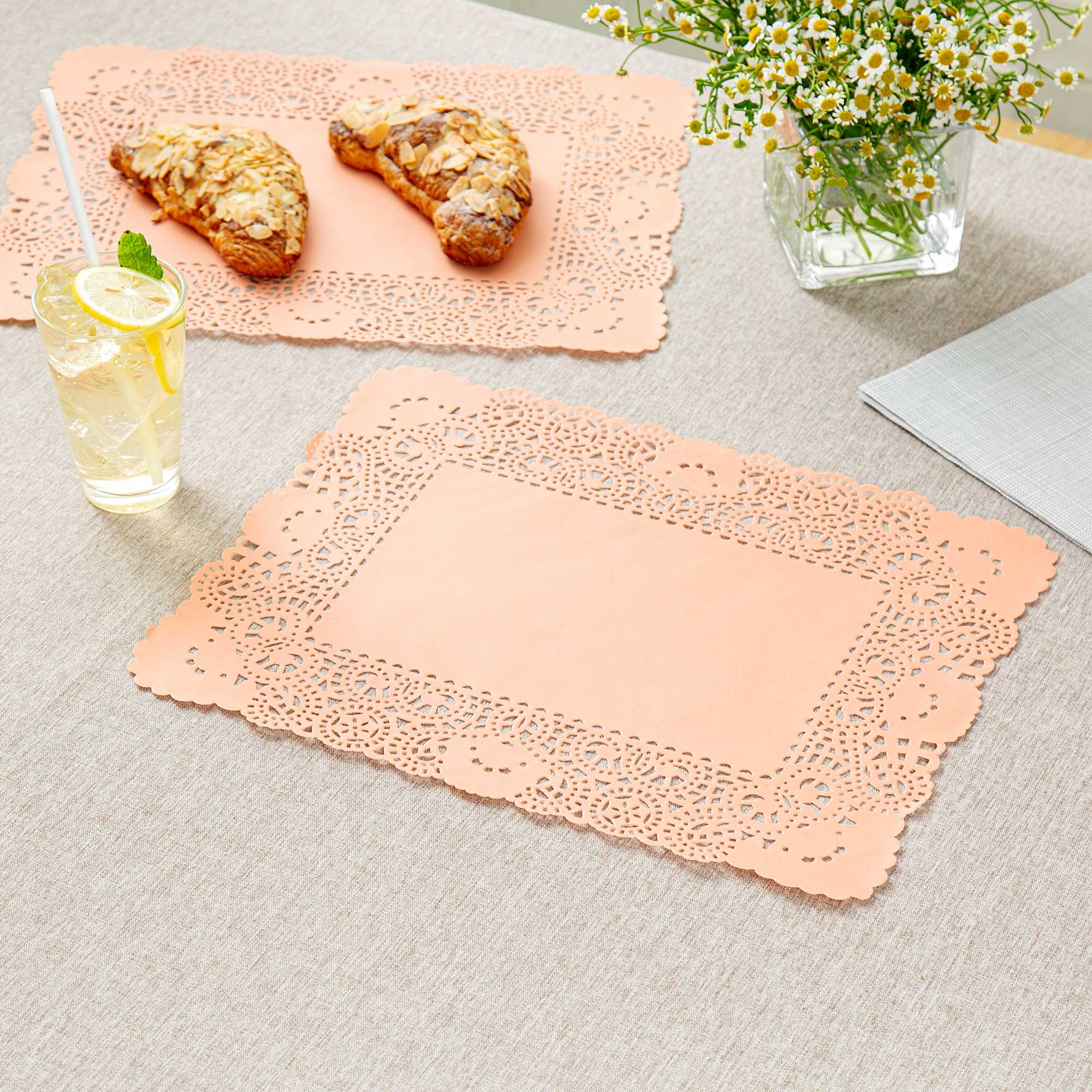 Pastry Tek Rectangle Coral Paper Doilies - Lace - 15 3/4" x 12" - 4000 count box