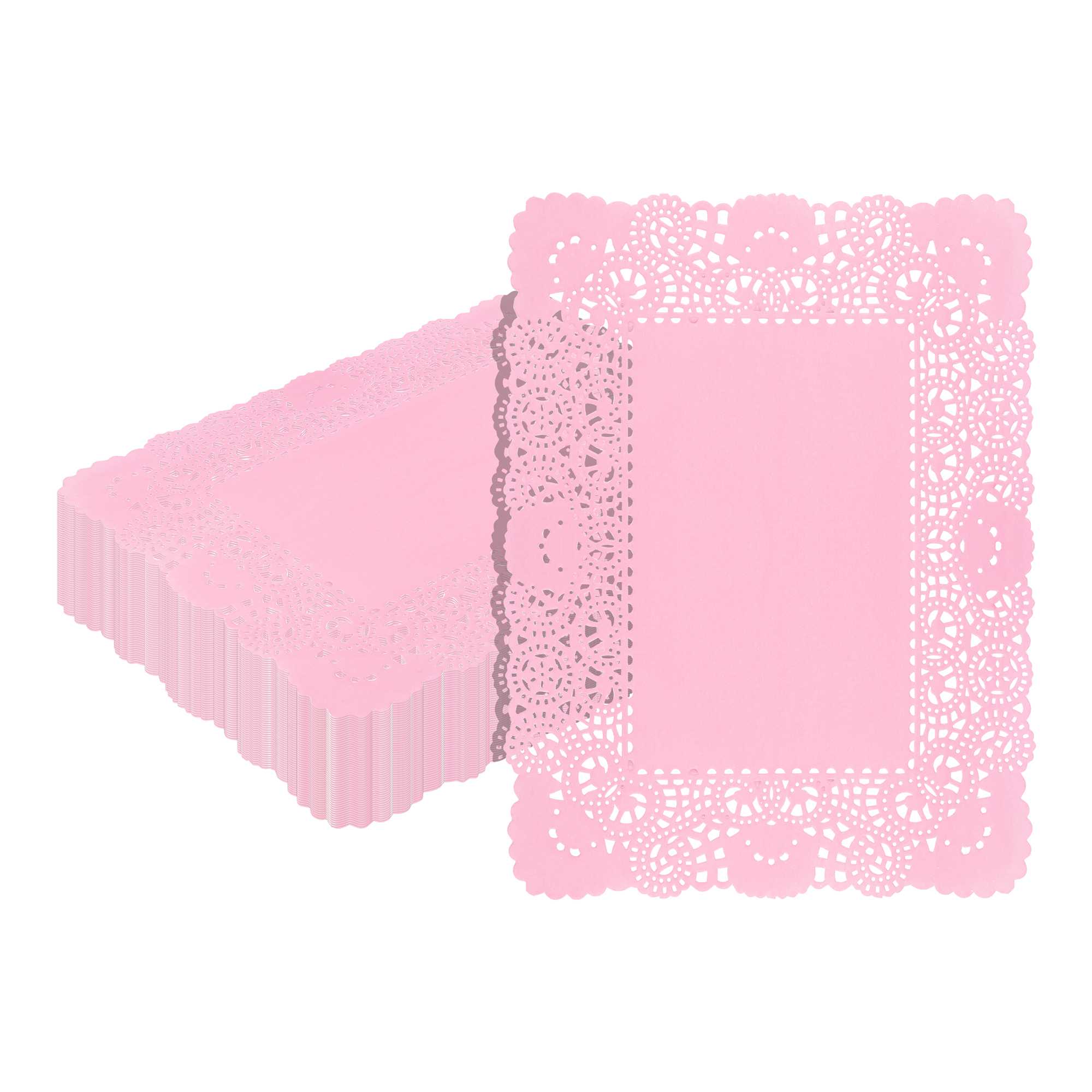 Pastry Tek Rectangle Pink Paper Doilies - Lace - 15 3/4" x 12" - 4000 count box