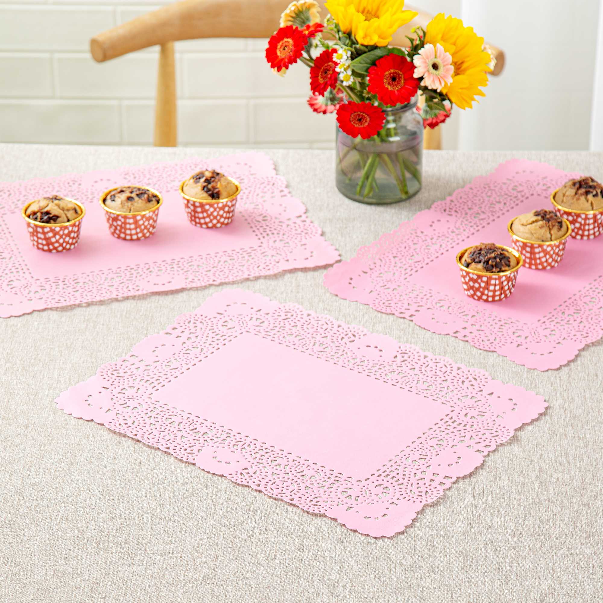 Pastry Tek Rectangle Pink Paper Doilies - Lace - 15 3/4" x 12" - 4000 count box