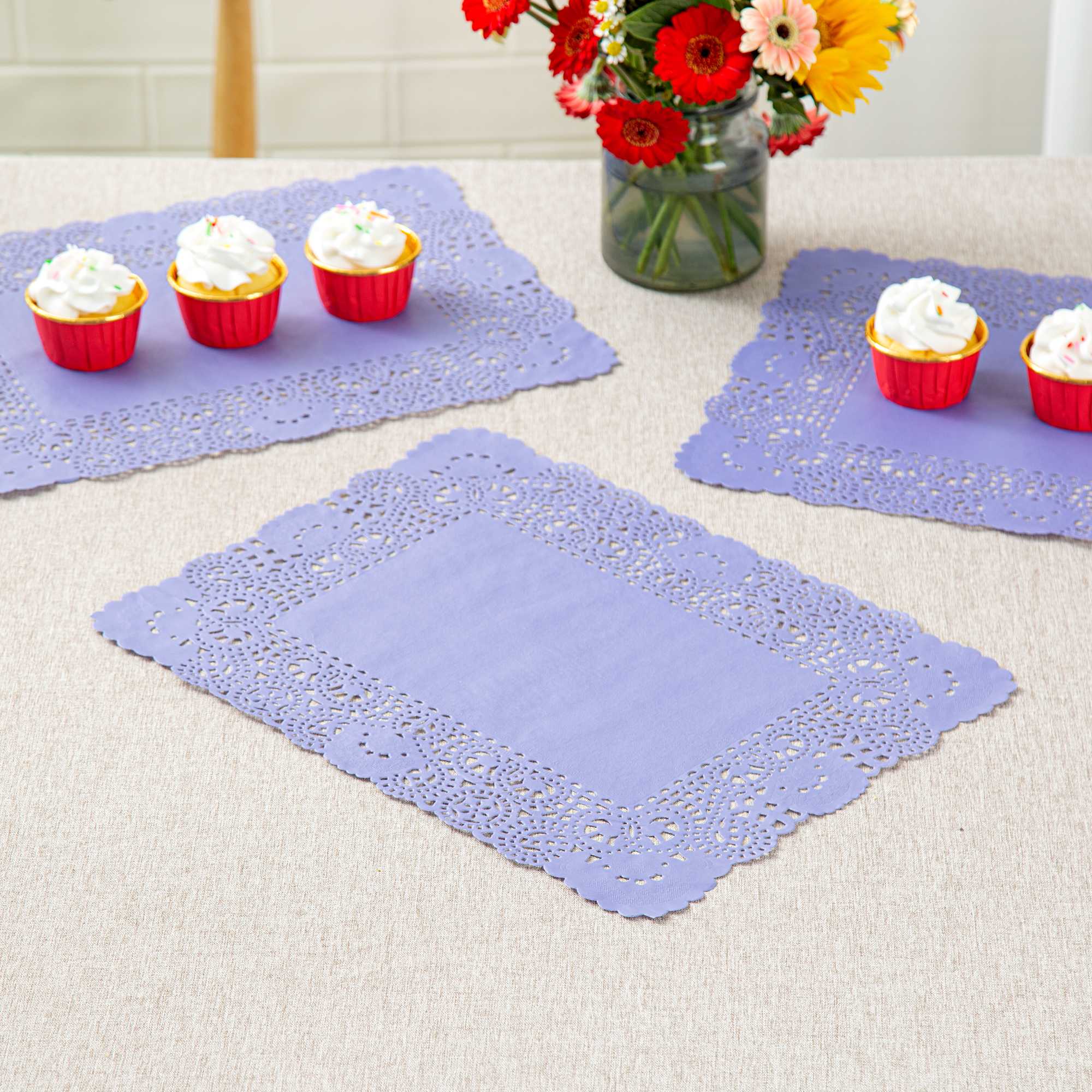 Pastry Tek Rectangle Purple Paper Doilies - Lace - 15 3/4" x 12" - 4000 count box
