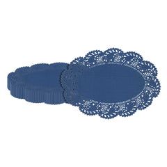 Pastry Tek Oval Navy Blue Paper Doilies - Lace - 9