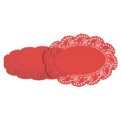 Pastry Tek Oval Red Paper Doilies - Lace - 9