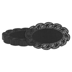 Pastry Tek Oval Black Paper Doilies - Lace - 10 1/2