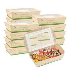 Sustain 35 oz Bamboo Paper Medium Bio Take Out Container - with PLA Lining and Windows, Compostable - 8