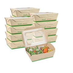 Sustain 57 oz Bamboo Paper Extra Large Bio Take Out Container - with PLA Lining, Windows, Compostable - 8