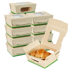 Sustain 12 oz Bamboo Paper Mini Bio Take Out Container - with PLA Lining and Windows, Compostable - 4 1/4