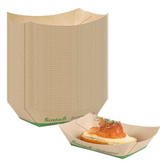 Sustain 4 oz Bamboo Paper # 25 Food Tray / Boat - with PLA Lining, Compostable - 3