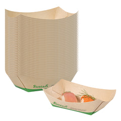 Sustain 6 oz Bamboo Paper #40 Food Tray / Boat - with PLA Lining, Compostable - 3 1/4