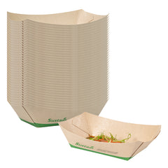 Sustain 1/2 lb Bamboo Paper #50 Food Tray / Boat - with PLA Lining, Compostable - 4 1/4