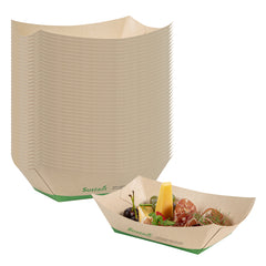 Sustain 1 lb Bamboo Paper #100 Food Tray / Boat - with PLA Lining, Compostable - 5 1/2
