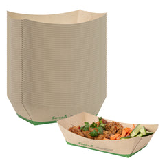 Sustain 2 lb Bamboo Paper #200 Food Tray / Boat - with PLA Lining, Compostable - 6 1/2